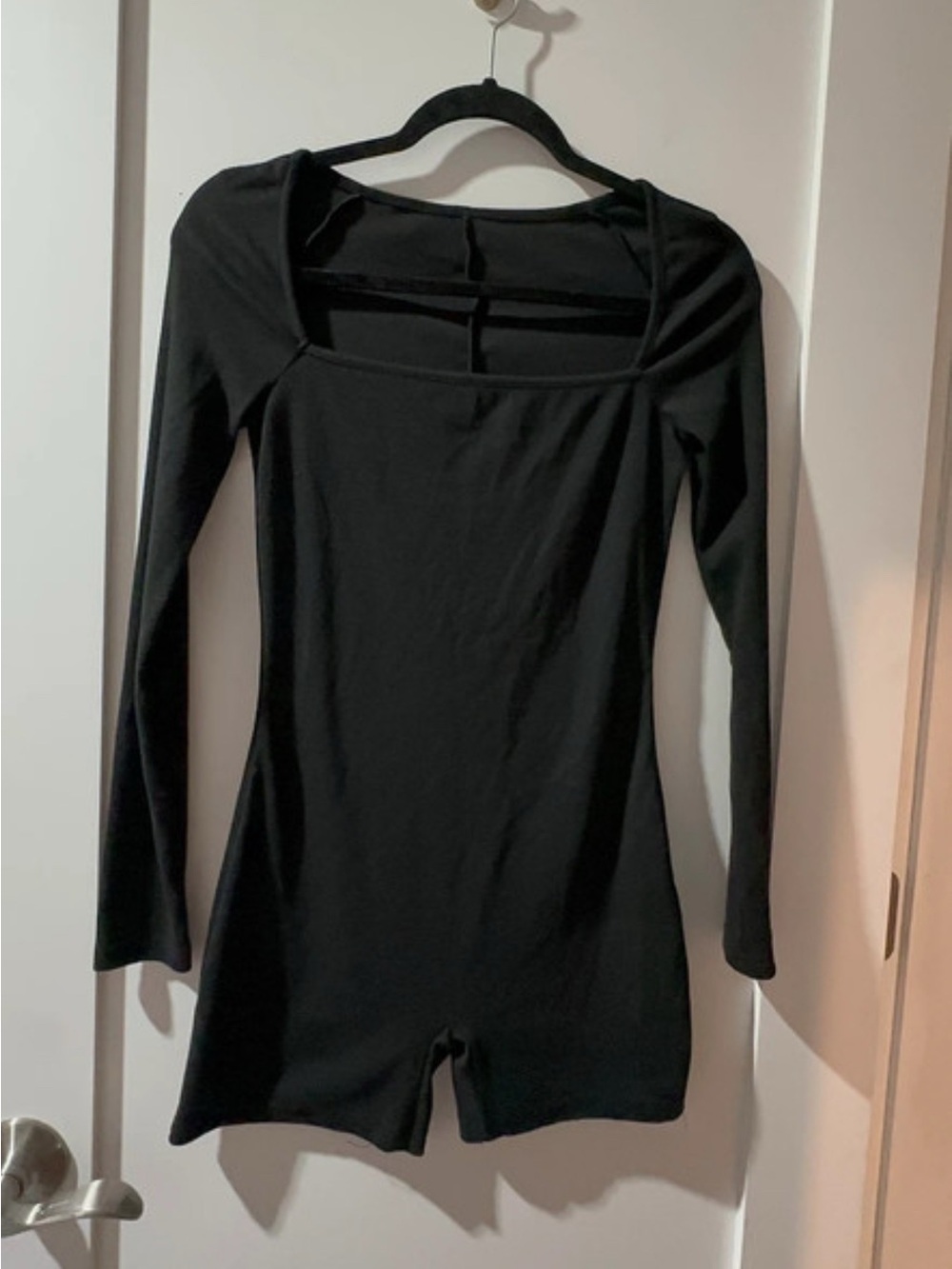 Black Long Sleeve Square Neck Romper